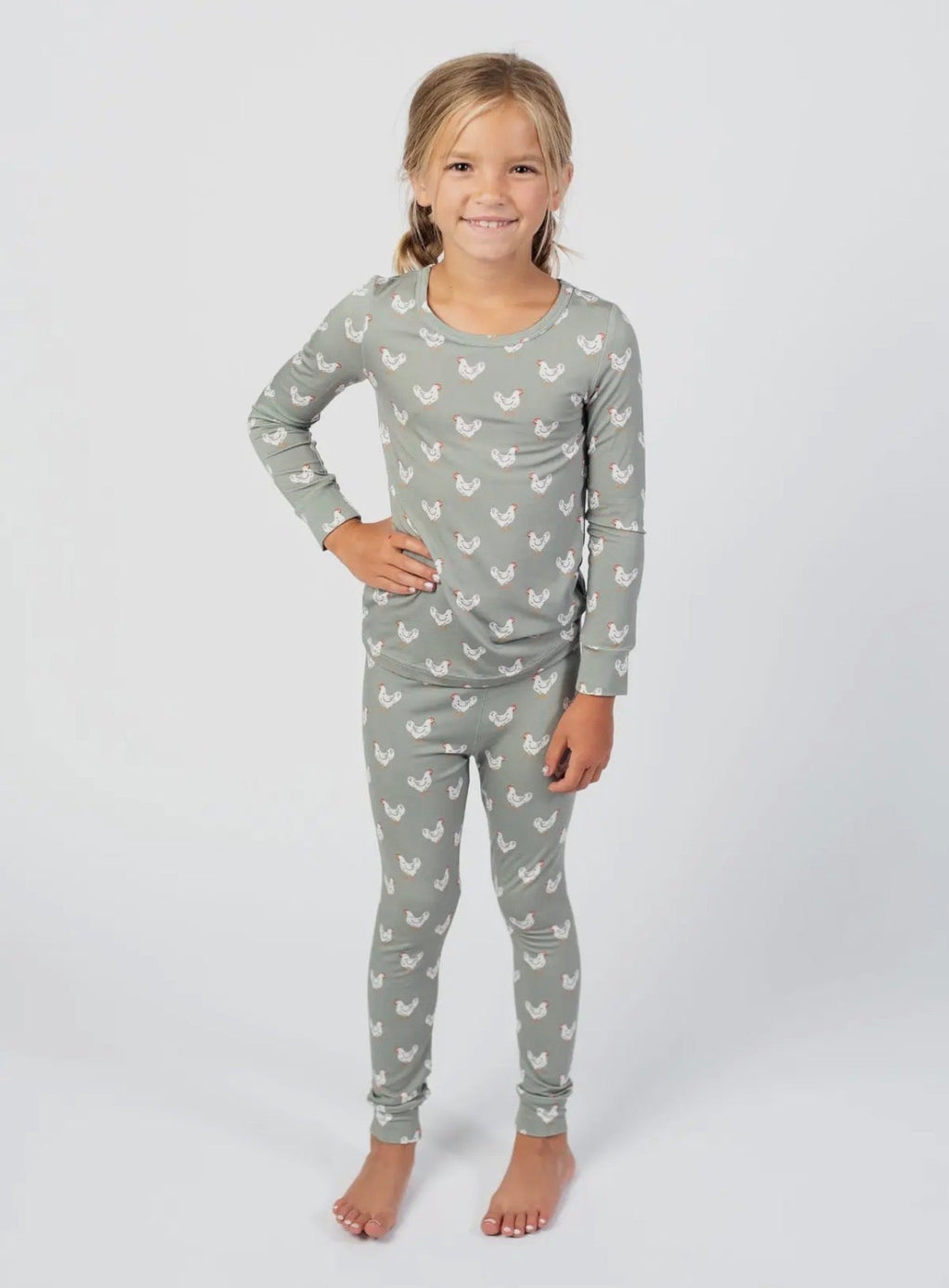 Sage Chicken Print Bamboo Set