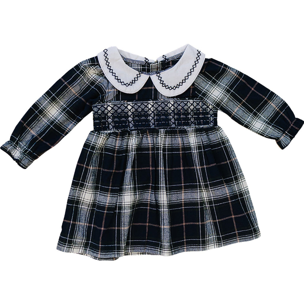 Navy Plaid Smocked Dress