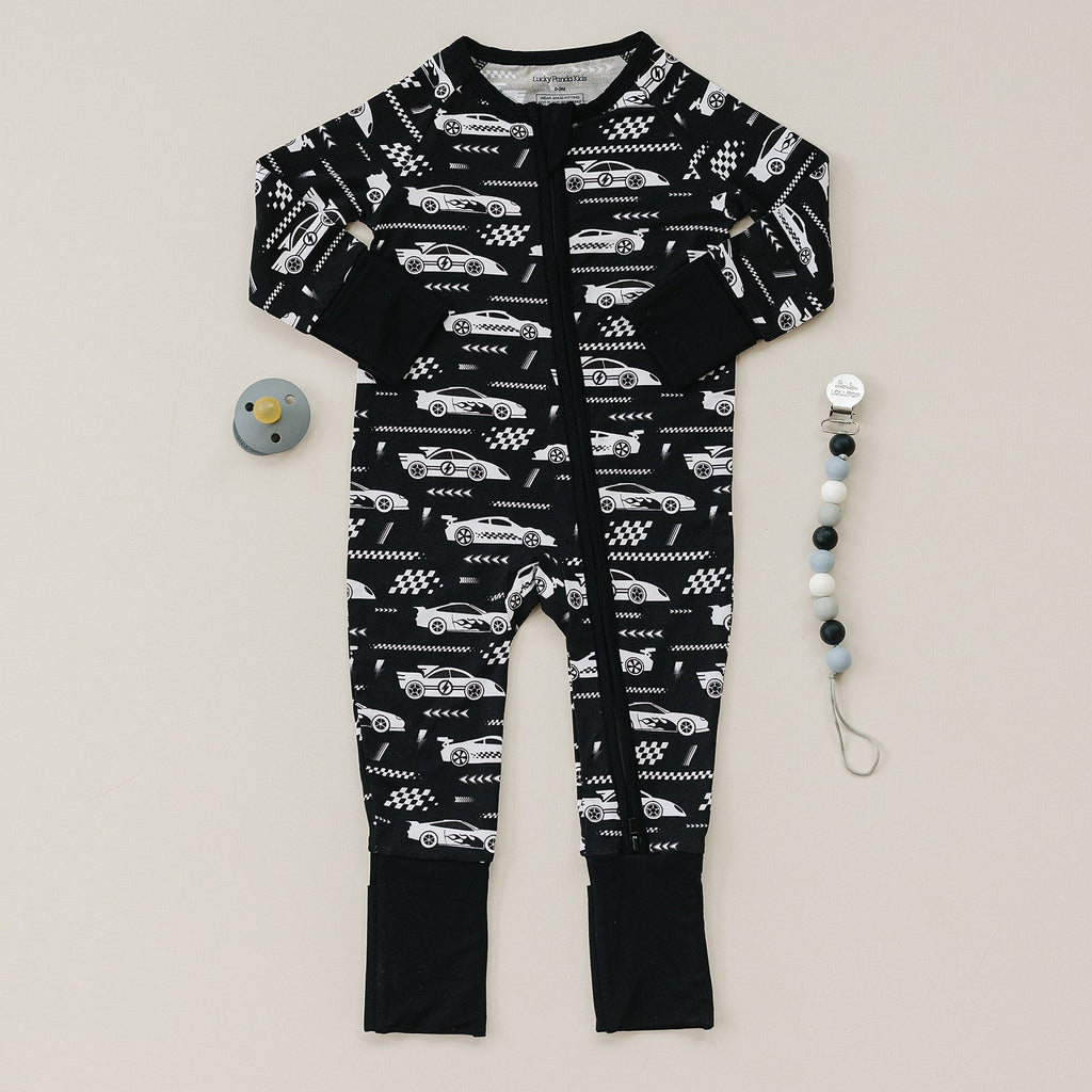 Bamboo Zip Romper | Race Cars
