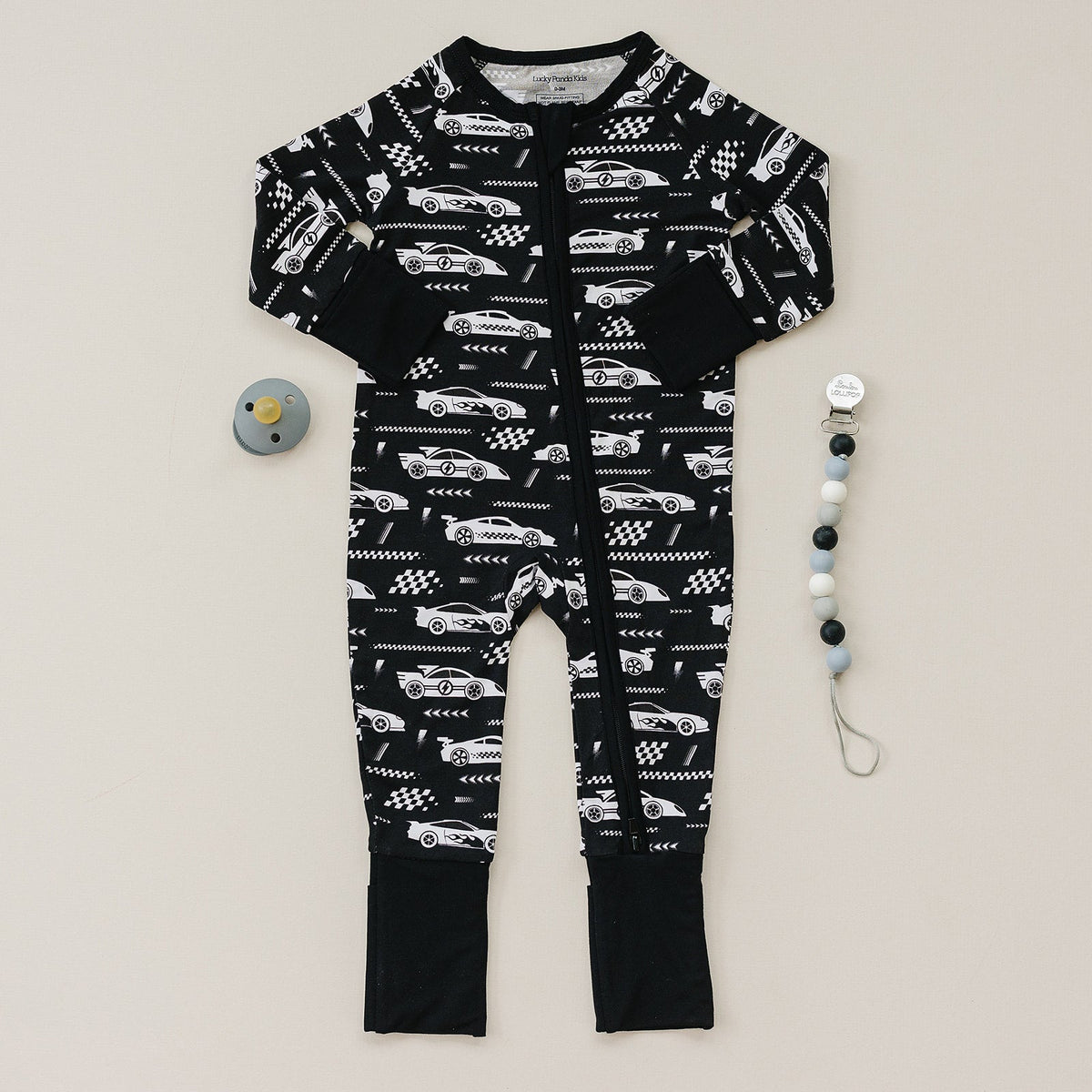 Bamboo Zip Romper | Race Cars
