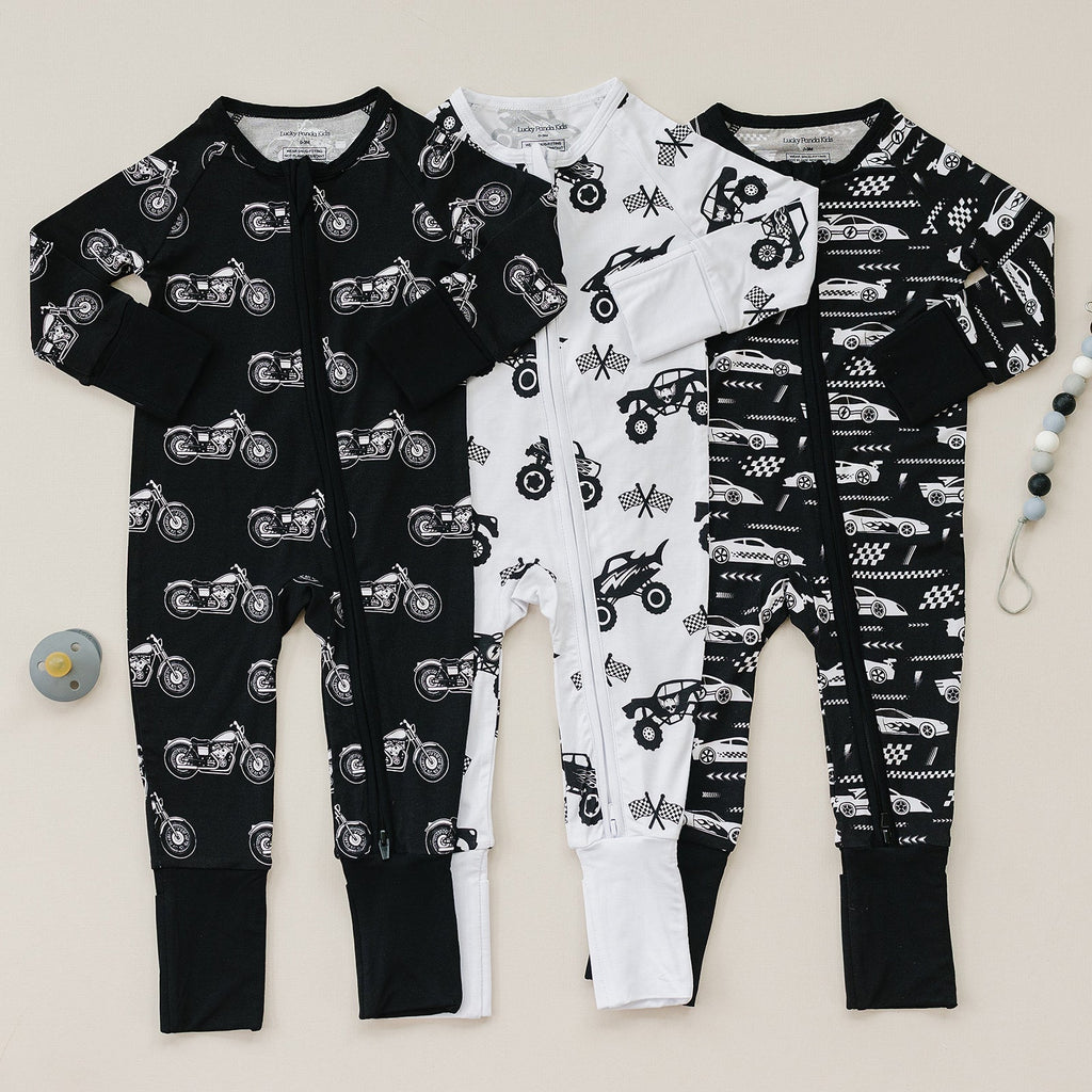 Bamboo Zip Romper | Born to Ride Black