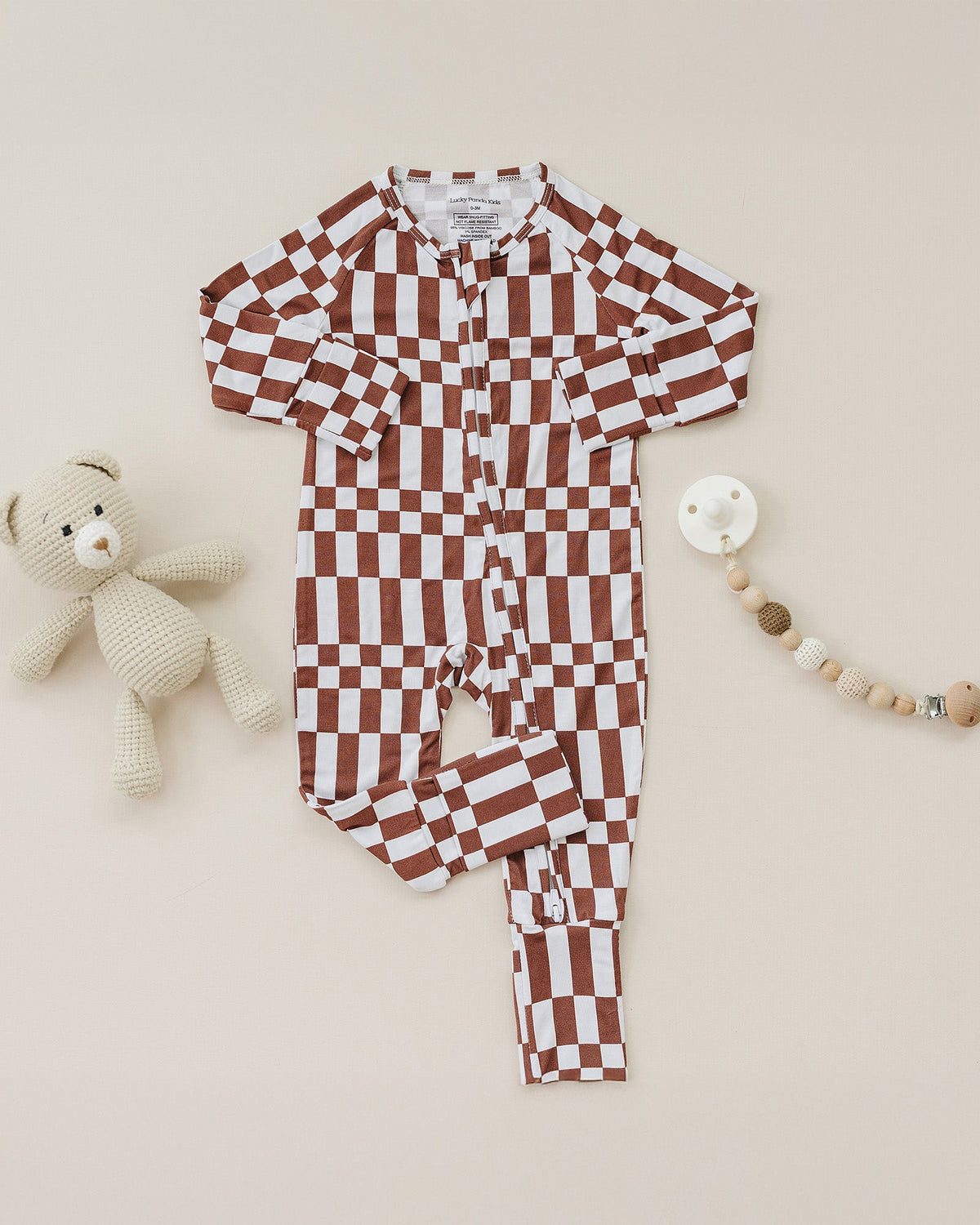 Bamboo Zip Romper | Chocolate Checkered
