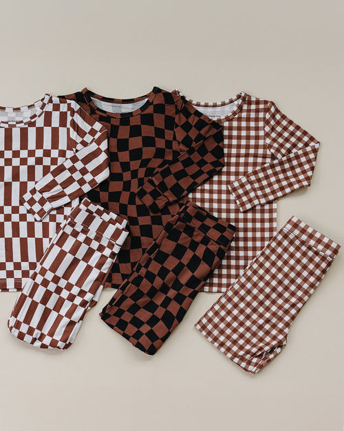 Bamboo Two Piece Set | Chocolate Wavy Checkered
