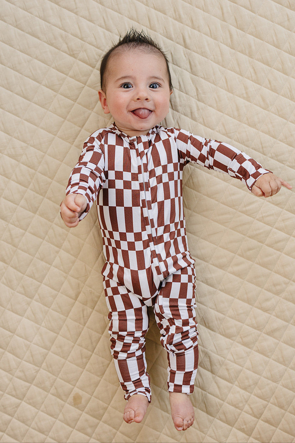 Bamboo Zip Romper | Chocolate Checkered