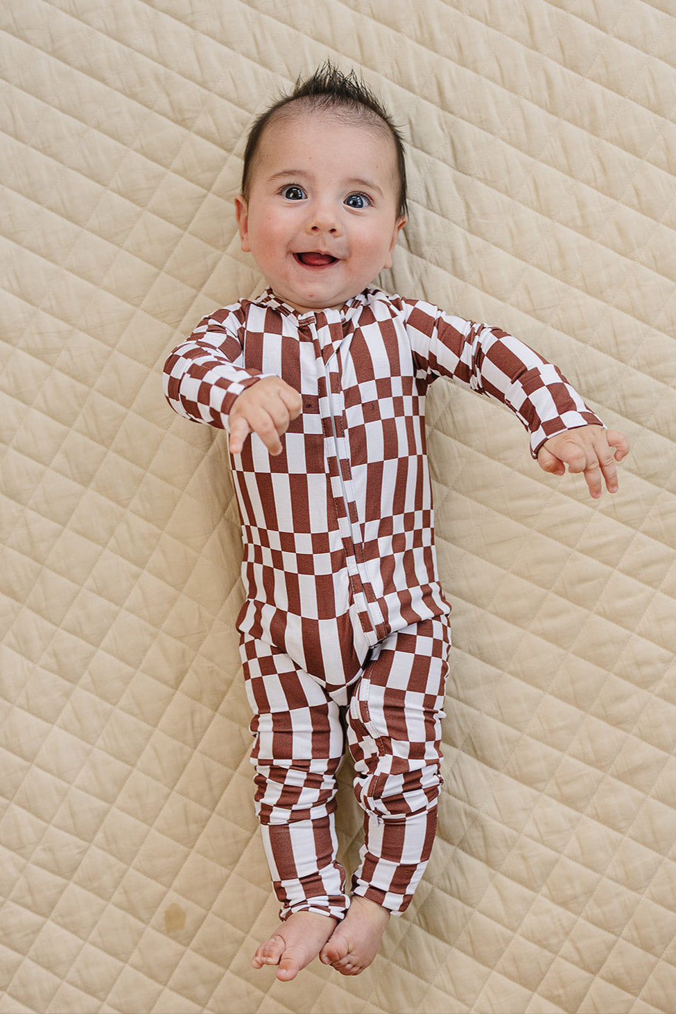 Bamboo Zip Romper | Chocolate Checkered