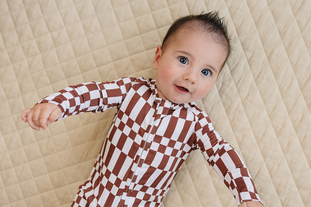 Bamboo Zip Romper | Chocolate Checkered