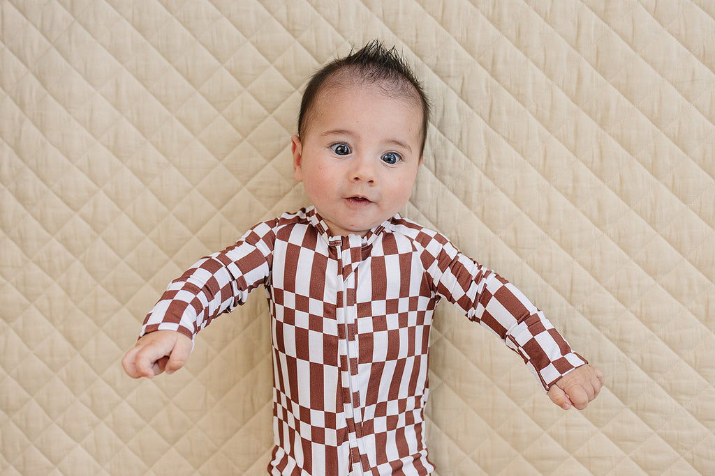 Bamboo Zip Romper | Chocolate Checkered