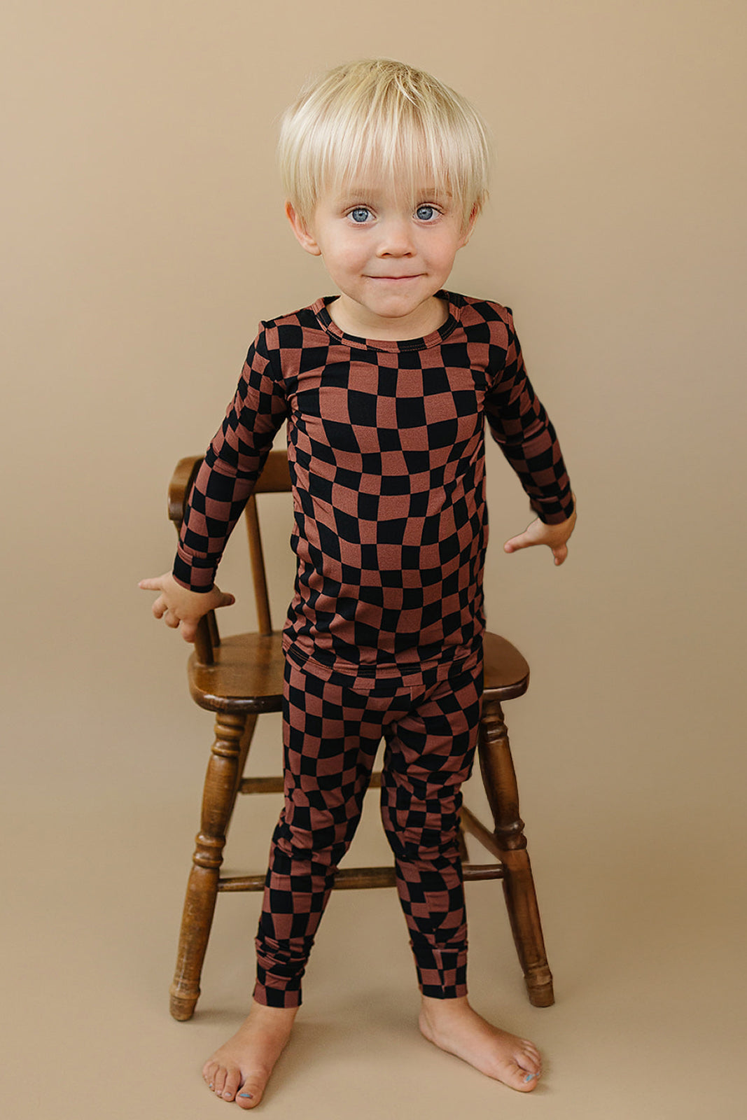 Bamboo Two Piece Set | Chocolate Wavy Checkered