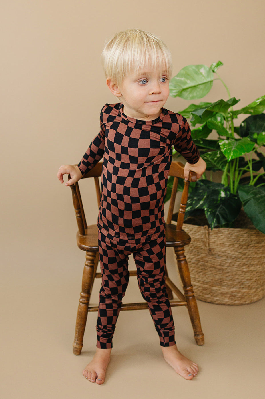 Bamboo Two Piece Set | Chocolate Wavy Checkered