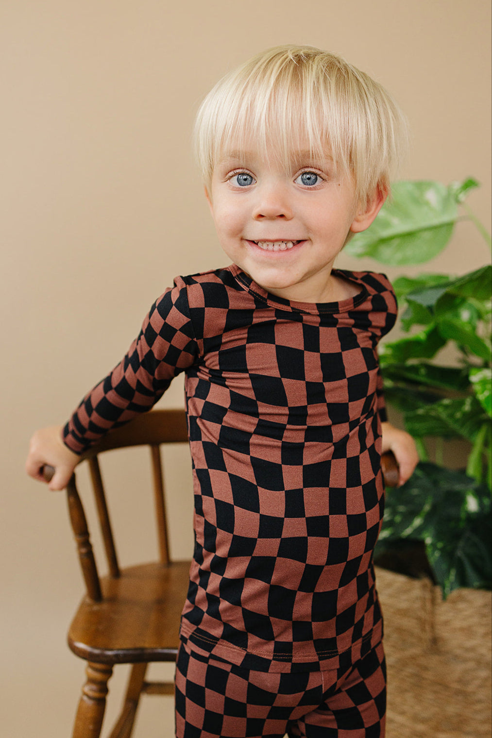 Bamboo Two Piece Set | Chocolate Wavy Checkered