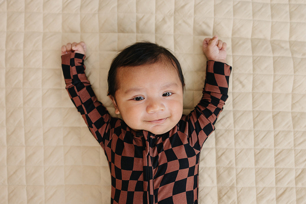 Bamboo Zip Romper | Chocolate Wavy Checkered